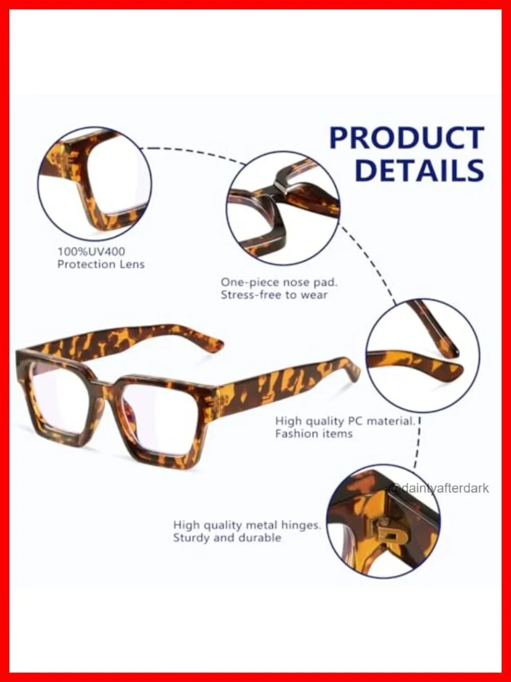 Oversized Blue Light Blocking Glasses Rectangle Frame Anti Eyestrain